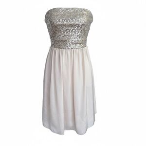 Rebecca Taylor Silver Sequin Strapless Fit and Flare Prom Dress SZ Extra Small